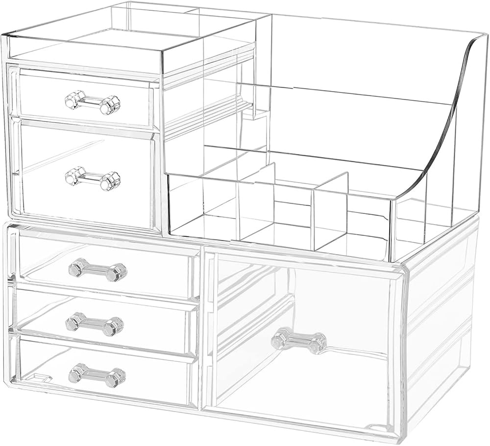 Acrylic Cosmetics Organizer with Stackable Drawers - For Vanity, Bathroom Counter, Lipsticks, Bru... | Amazon (US)