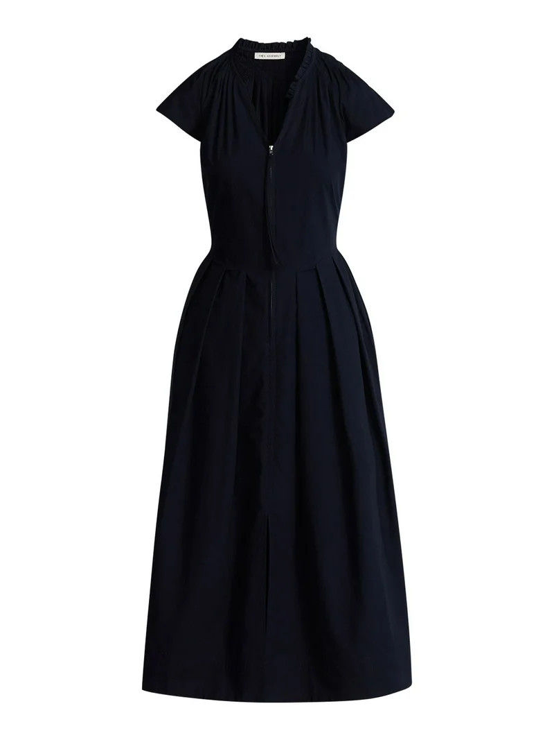 Free Assembly Women's and Women's Plus Zip Front Cotton Maxi Dress with Flutter Sleeves, Sizes XS... | Walmart (US)