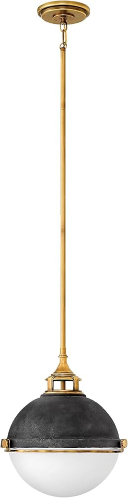 Hinkley Fletcher Two Light Stem Hung Pendant - Etched Opal Glass, Max. Height 49.5-in - Aged Zinc... | Amazon (US)