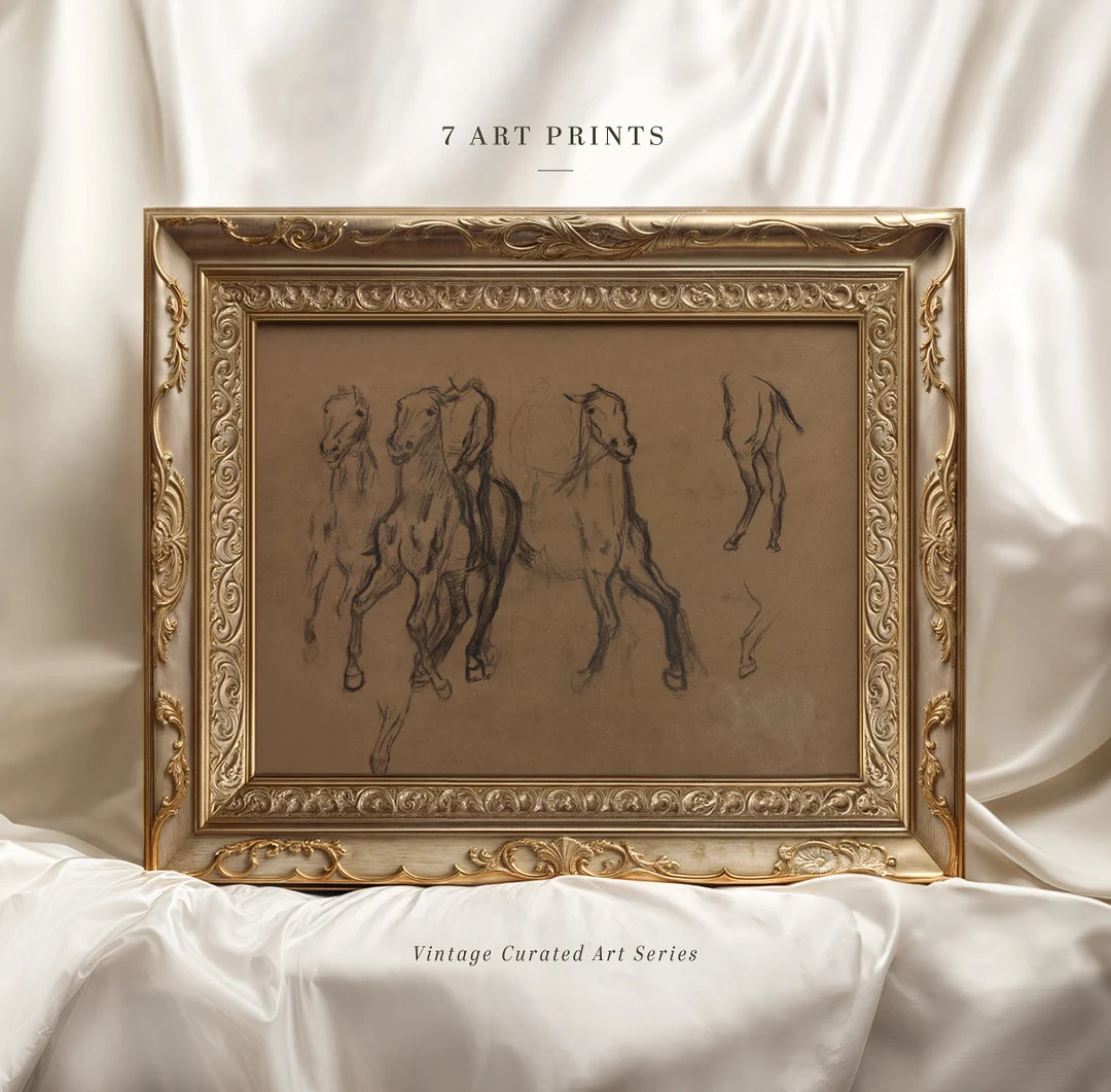 Vintage Horses Sketch Print, Equestrian Wall Art, Neutral Etching,brown Tones, Antique Drawing, R... | Etsy (US)