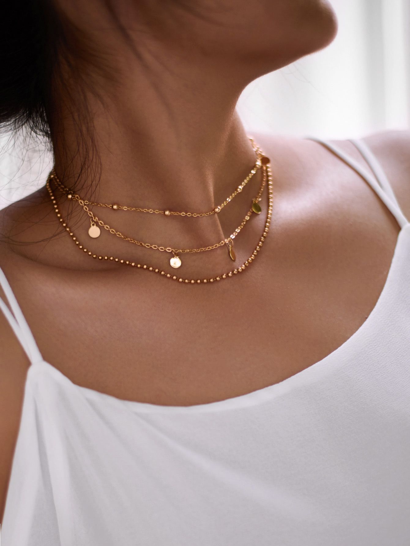 Sequin & Beads Design Layered Chain Necklace | SHEIN