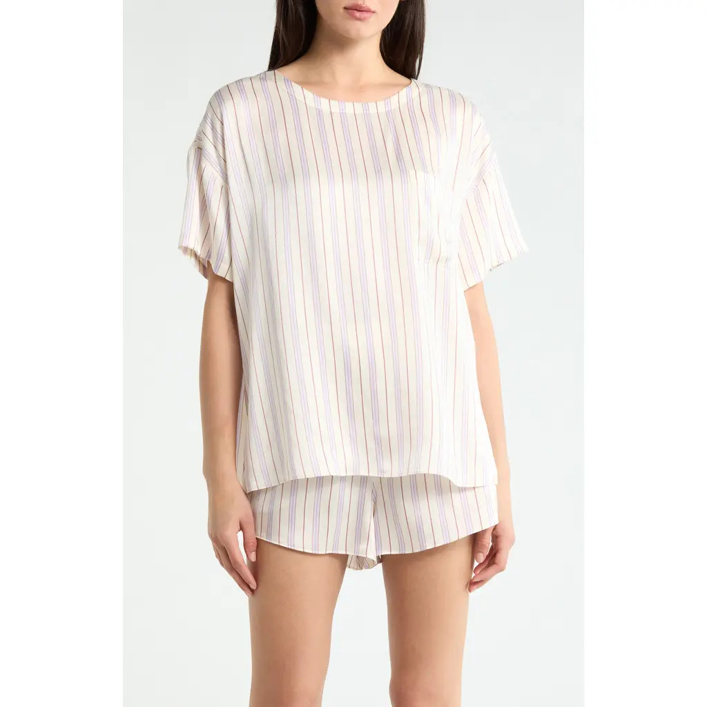 Lunya Washable Silk Tee Short Pajamas in Wisteria Stripe at Nordstrom, Size Large | Nordstrom