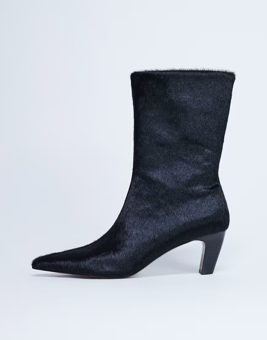 Topshop Poppy real leather pointed toe ankle boots in black pony | ASOS (Global)