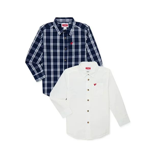 Wrangler Boys Button-up Shirt with Long Sleeves, 2-Pack, Sizes 4-18 & Husky - Walmart.com | Walmart (US)