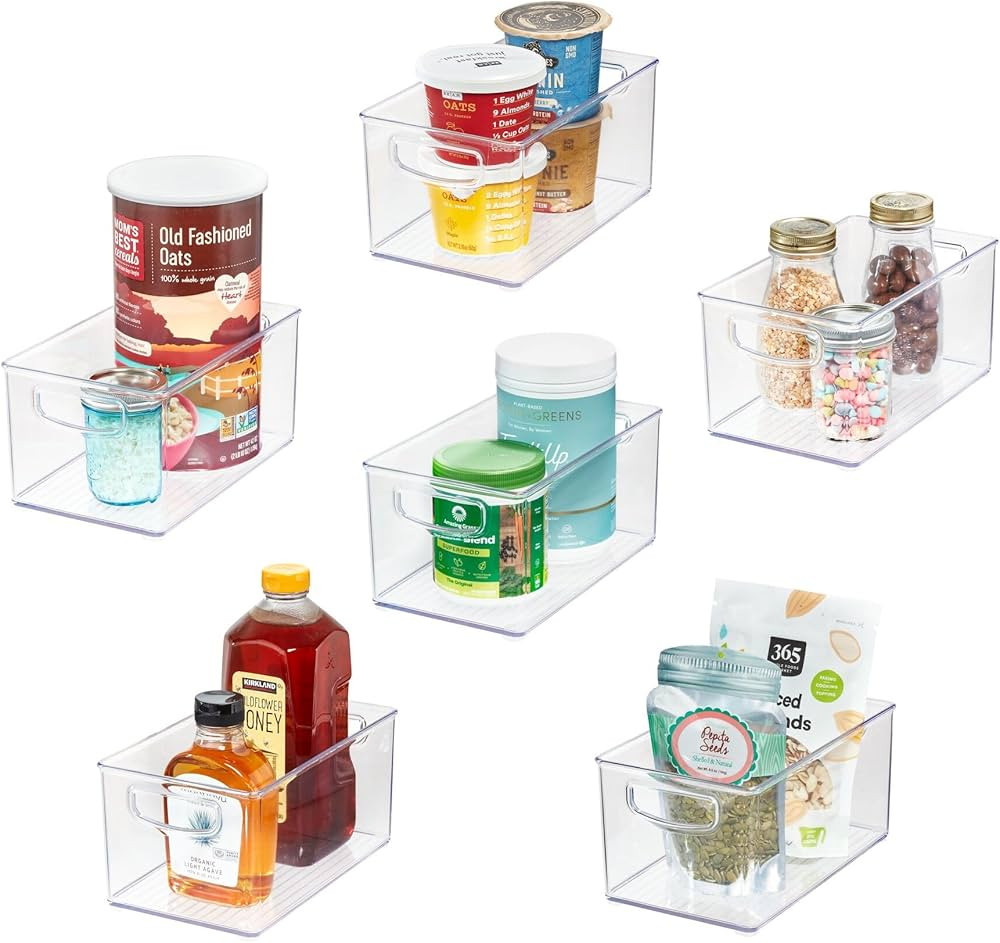 iDesign Stackable Pantry Bins with Handles for Cabinets or Fridge, Set of 6, Clear, Made in USA | Amazon (US)