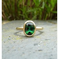 Green Tourmaline Recycled Gold Ring, Green Gemstone Engagement Ring | Etsy (US)