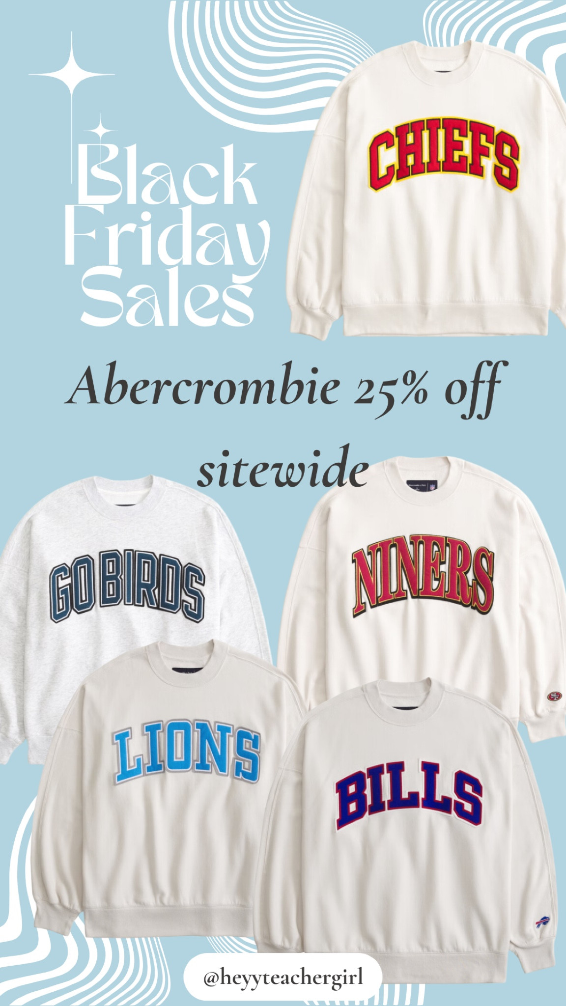 Abercrombie NFL collection is 25% off ! I am loving these sweatshirts! 

#LTKCyberWeek #LTKFindsUnder100 #LTKSaleAlert