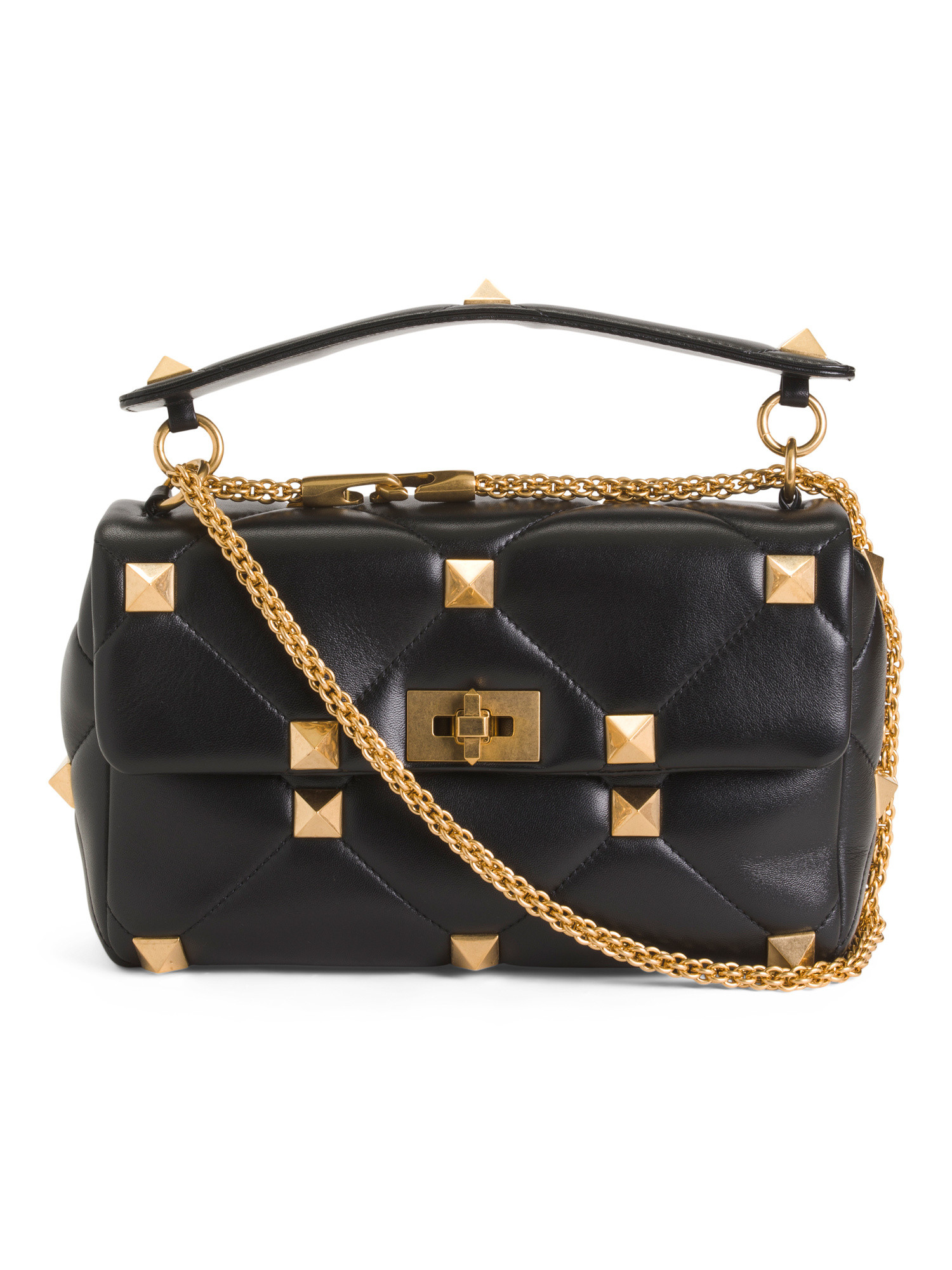 Made In Italy Leather Roman Stud Top Handle Large Shoulder Bag | TJ Maxx