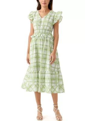 Crown & Ivy™ Women's Flutter Sleeve Ruffle Waisted Printed Midi Dress | Belk