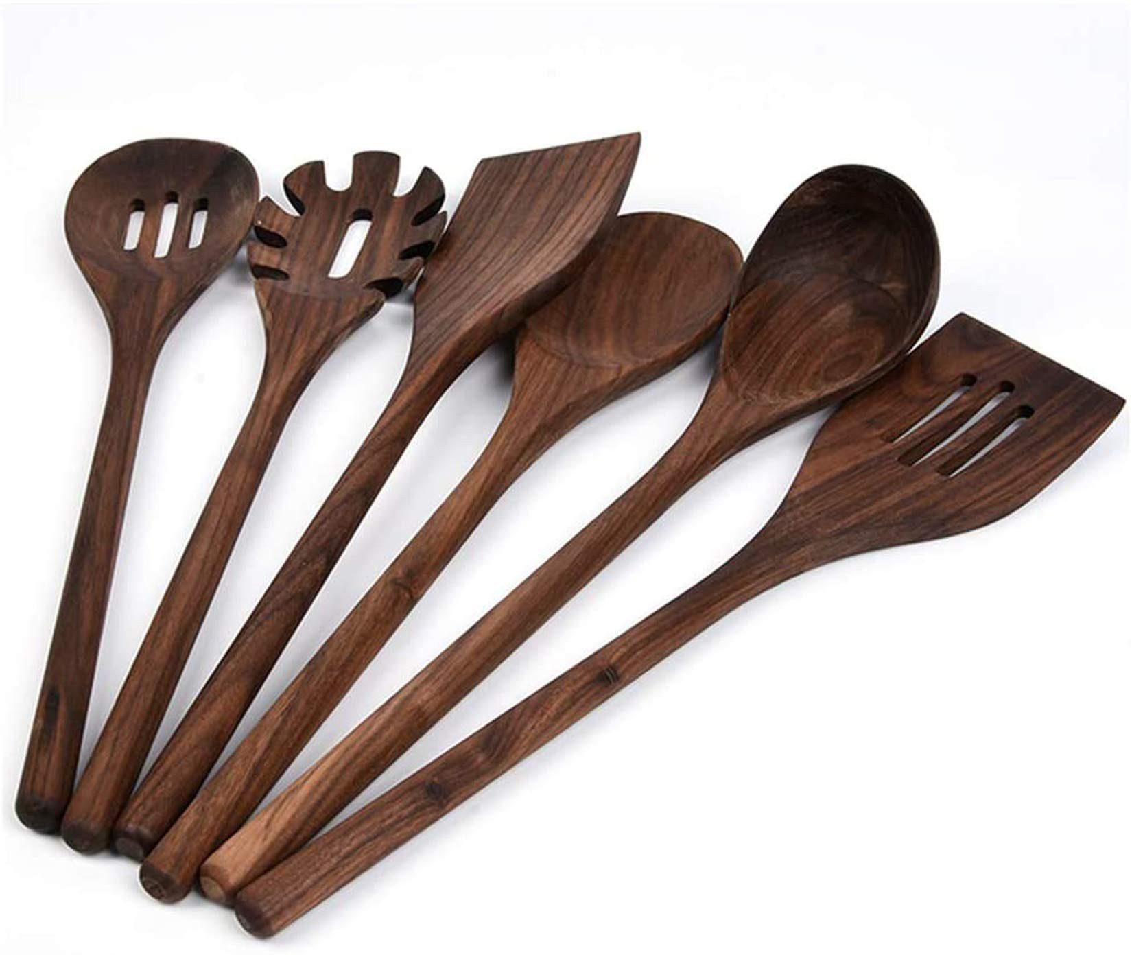 6 PCS Wooden Kitchen Utensils Set, Black Walnut Wood Long Handle Spoons and Spatula Set for Cooki... | Amazon (US)