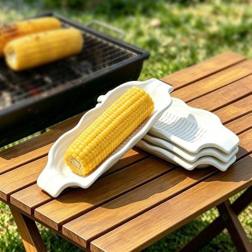 4 Pieces Ceramic Corn on the Cob Dishes 10.8" Corn Cob Holders 3D Embossed Corns Trays with Non-s... | Amazon (US)