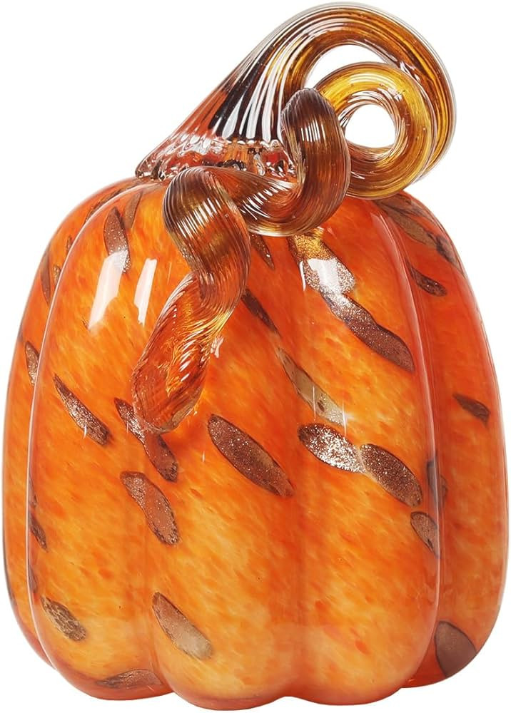 LONGWIN Hand Blown Glass Orange Pumpkin Figurines 4.2 x 5.7 Inch Crystal Fake Pumpkin Collectible... | Amazon (US)