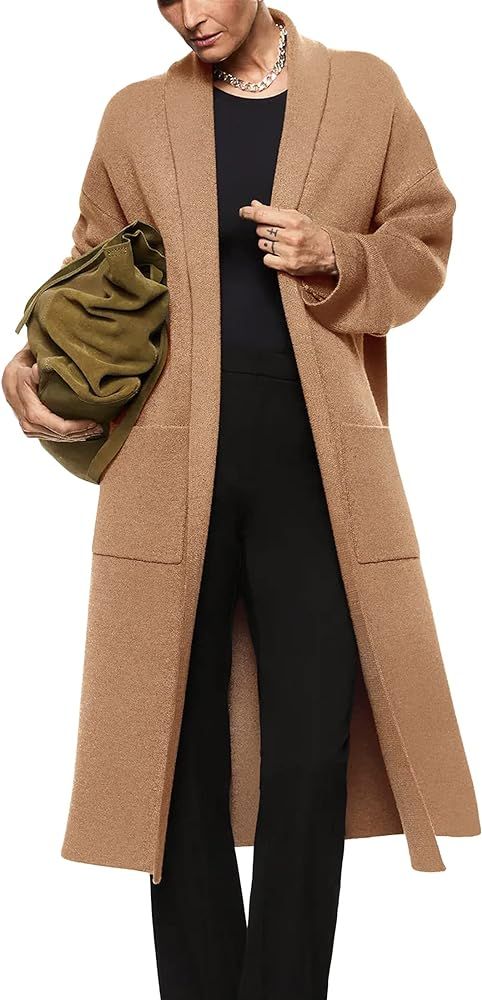 Womens Long Sleeve Maxi Cardigan Open Front Oversized Knitted Sweater Coat Casual Lapel Warm Over... | Amazon (US)