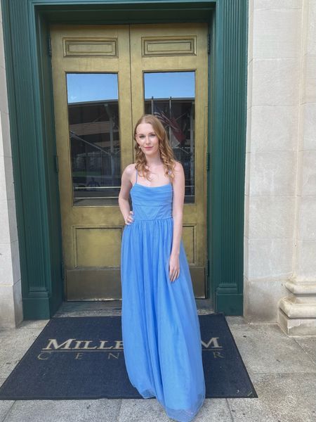 Law prom formal ball gown in periwinkle color! 

This dress made me feel like a princess. It has a nice structured corset top and sparkly tulle. I am wearing a size 3 but could have worn a size 1 for a tighter fit. 

#LTKfindsunder100