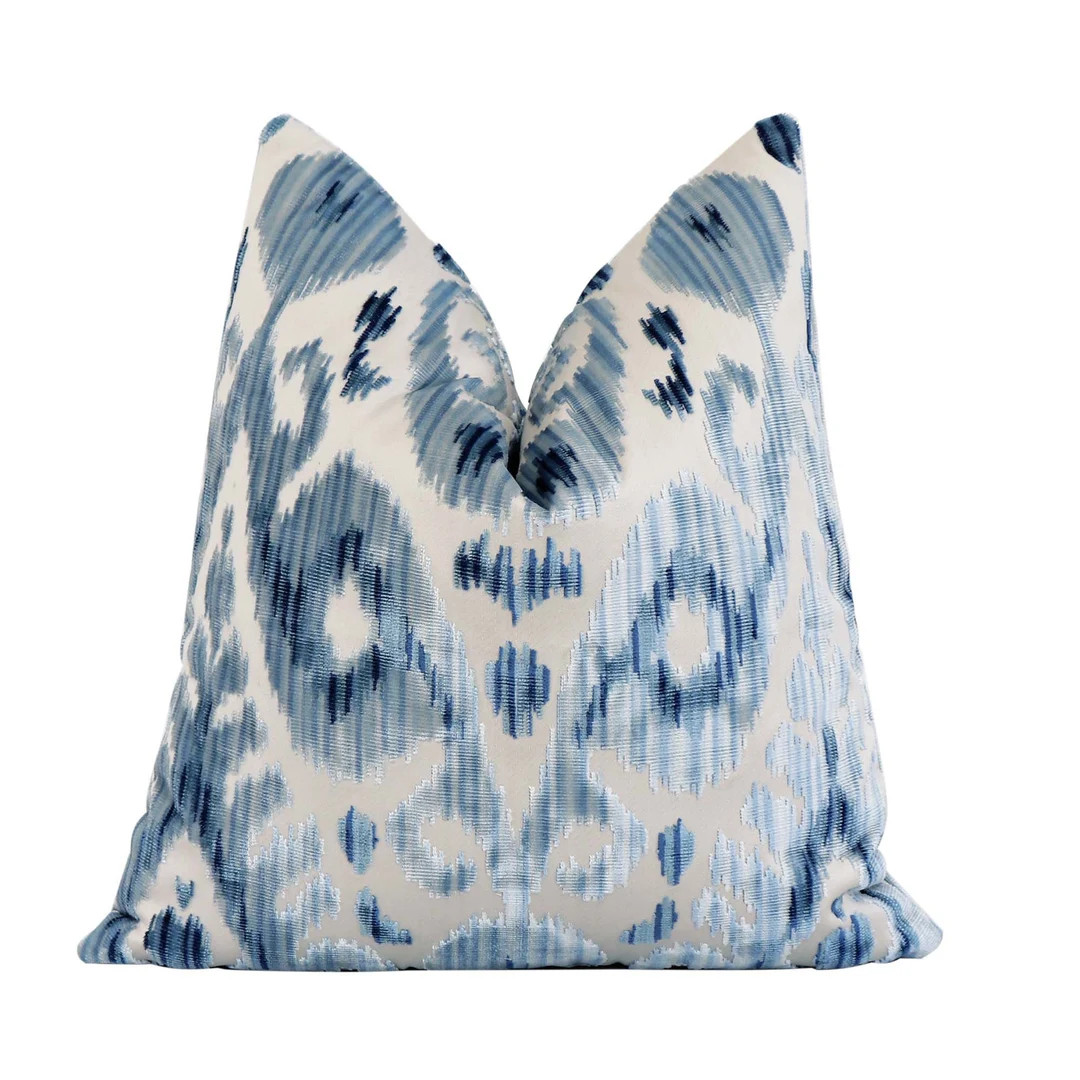 Scalamandre Tashkent Pacific Velvet Throw Pillow Cover Blue - Etsy | Etsy (US)