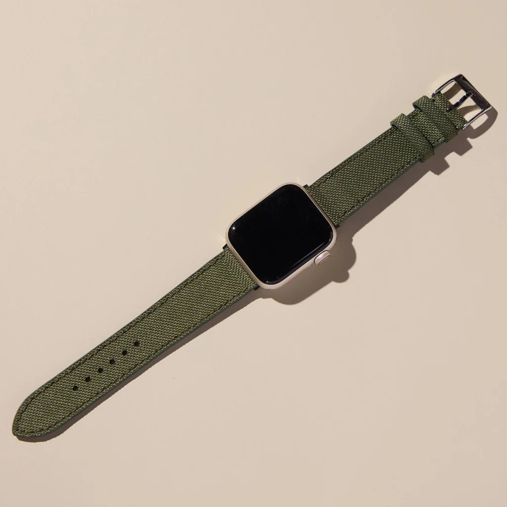 Cordura® Army Green Apple Watch Band | Nickel and Suede