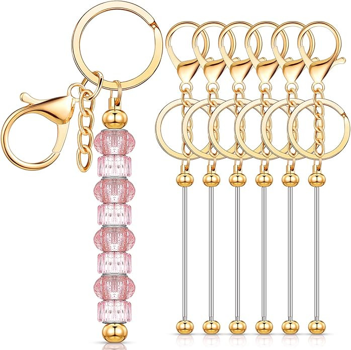 Huwena 6 Pcs Beadable Keychain Bars Blanks Bead Keychain Metal for Pendant DIY Crafts Jewelry Mak... | Amazon (US)