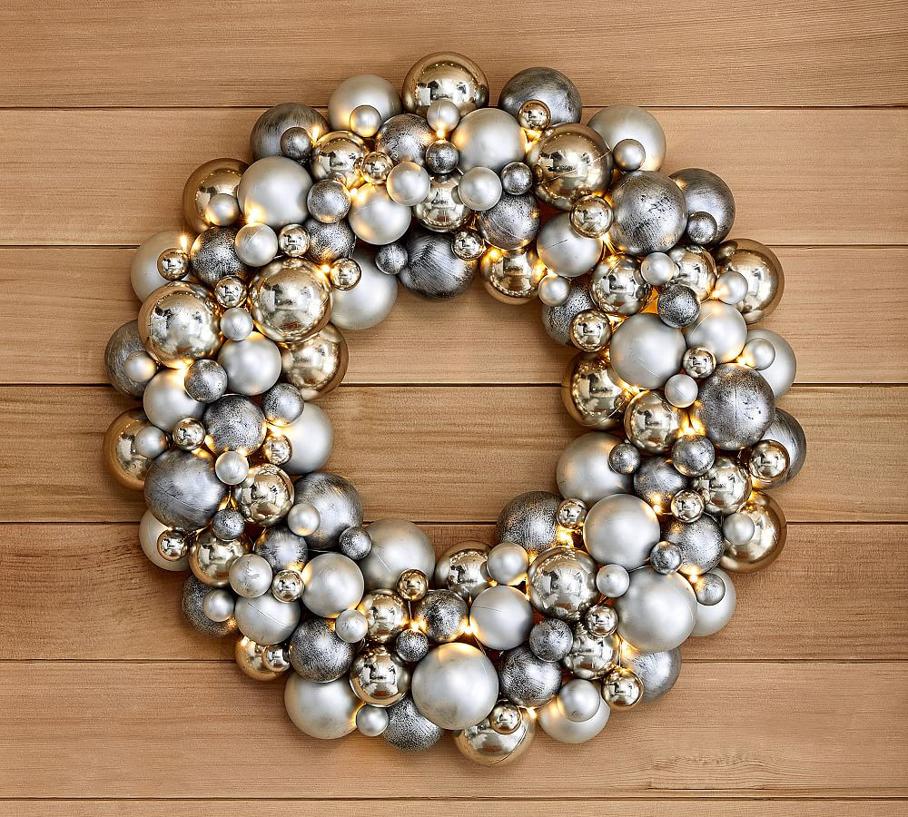 Lit Ornament Frosted Pine Wreath &amp; Garland | Pottery Barn (US)