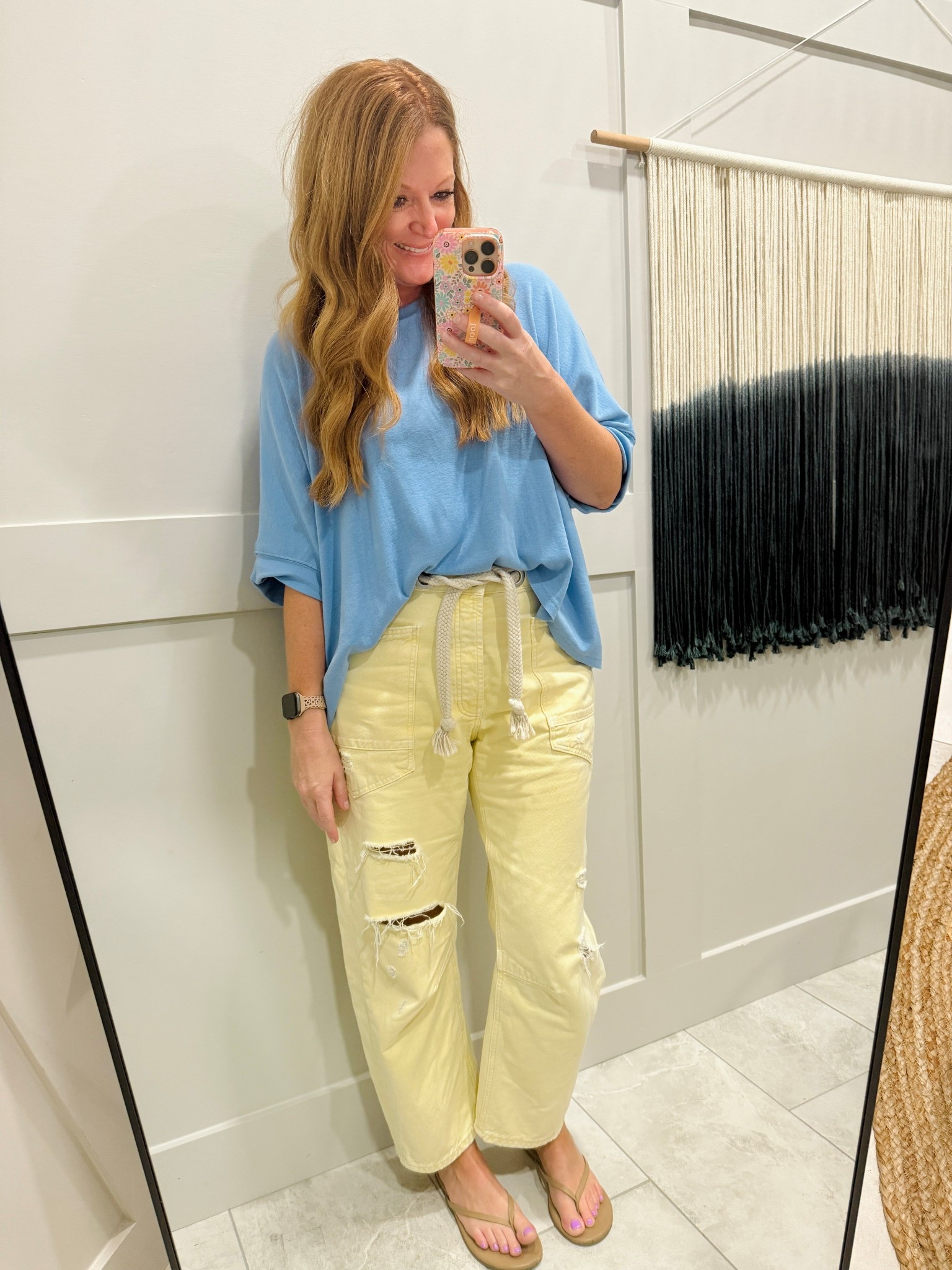 Amazon tee + yellow moxie pants

Tee- sized up to a large but it's already oversized
Pants- sized down one

#LTKOver40