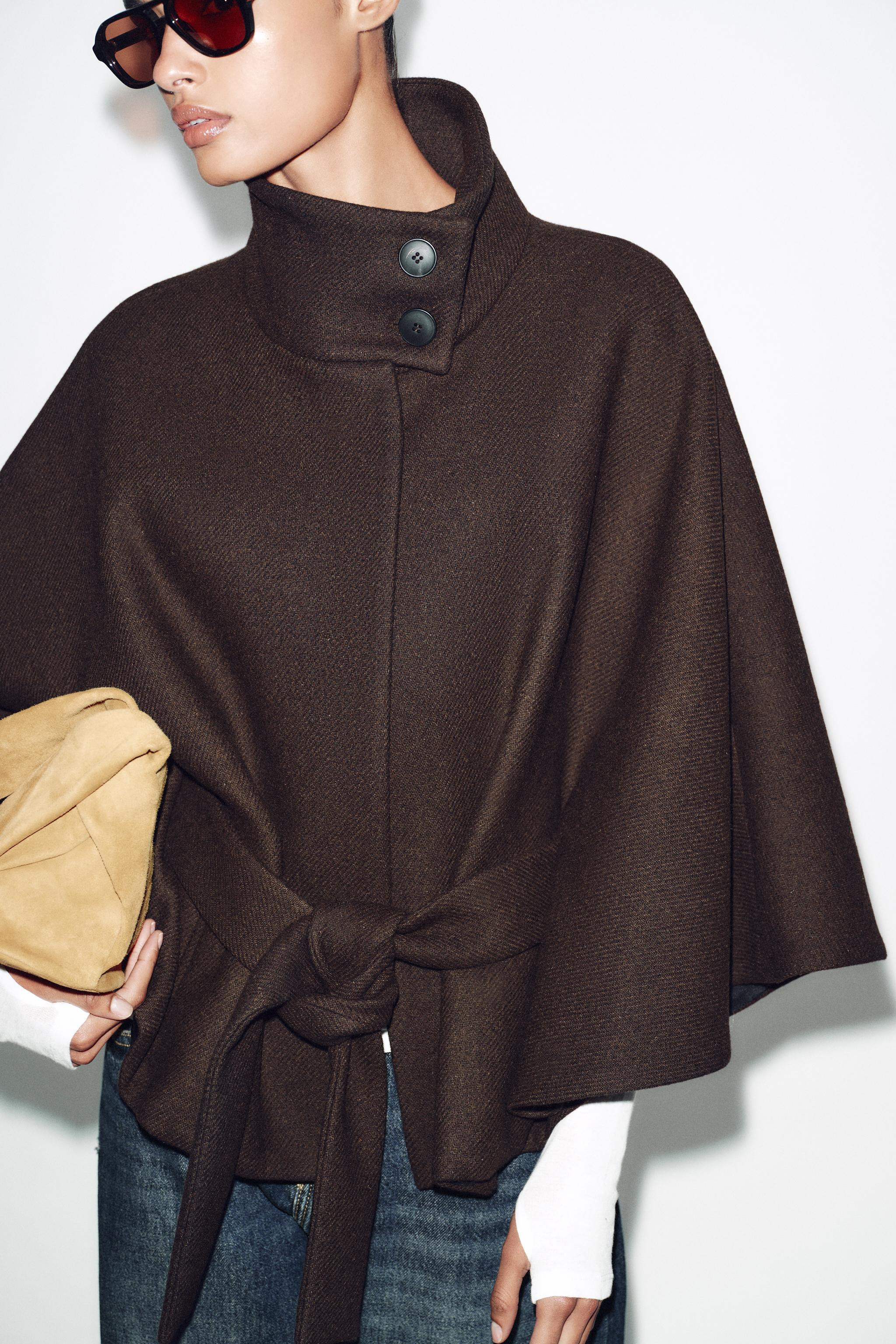 SHORT WOOL CAPE COAT WITH BELT | Zara US
