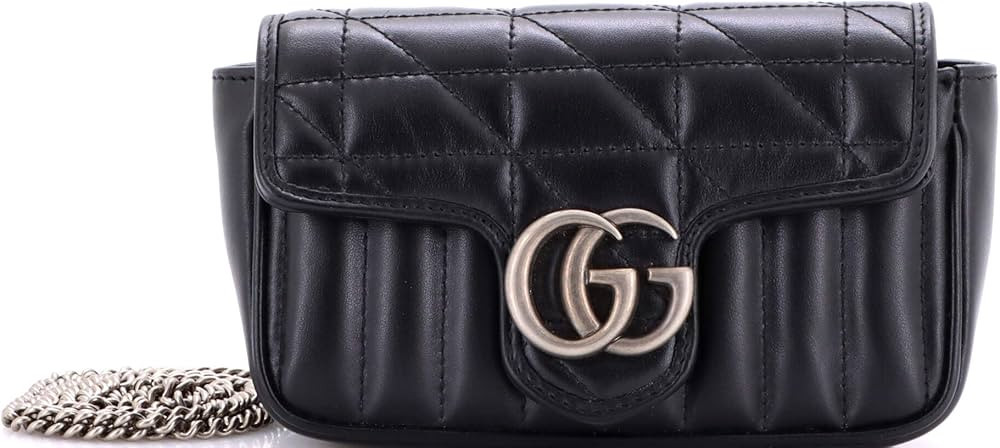Amazon.com: Gucci, Pre-Loved GG Marmont Flap Bag Mixed Matelasse Leather Super Mini, Black : Amaz... | Amazon (US)