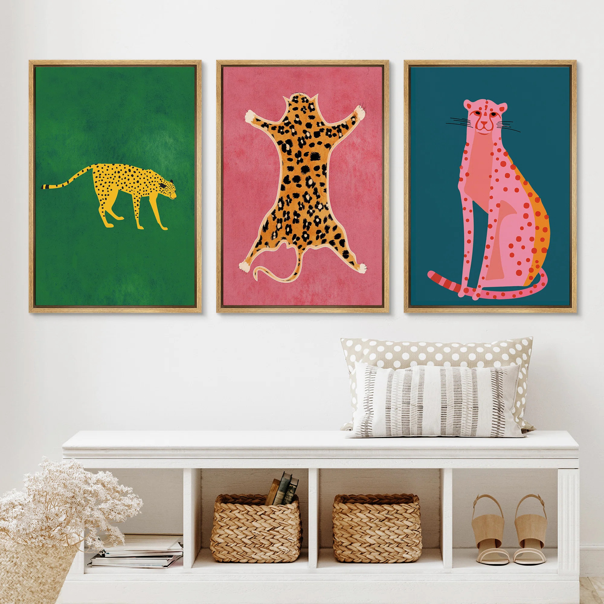 IDEA4WALL Bright Preppy Animals Vibrant Tiger Leopard Colorful Pictures Framed Canvas 3 Pieces Pr... | Wayfair North America