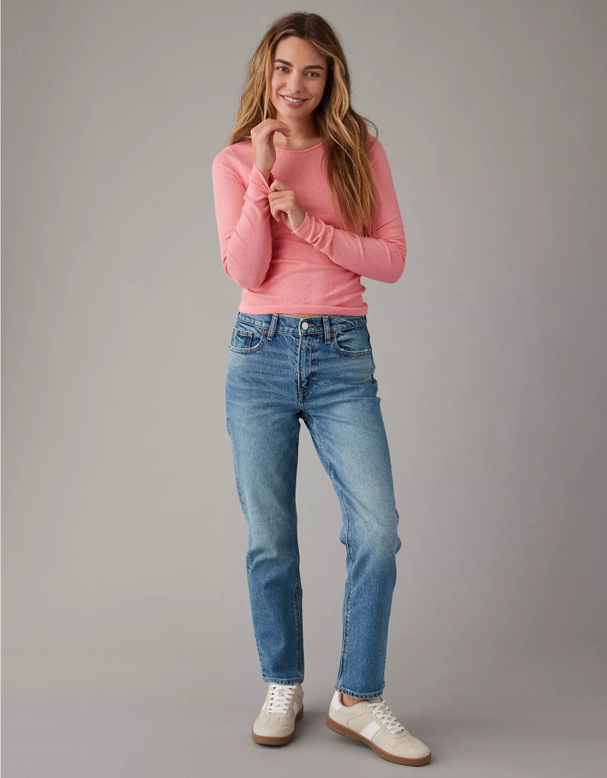 AE Hey Baby Long-Sleeve Pointelle-Knit Tee | American Eagle Outfitters (US & CA)