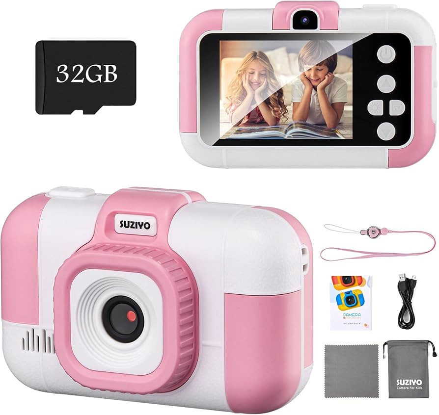 Kids Camera, SUZIYO Children Digital Selfie Video Camcorder 1080P Dual Lens 2.4 Inch HD, Birthday Christmas Electronic Gifts Toys for Age 3-9 Years Old Toddlers Girls Boys with 32G TF Card,Pink | Amazon (US)