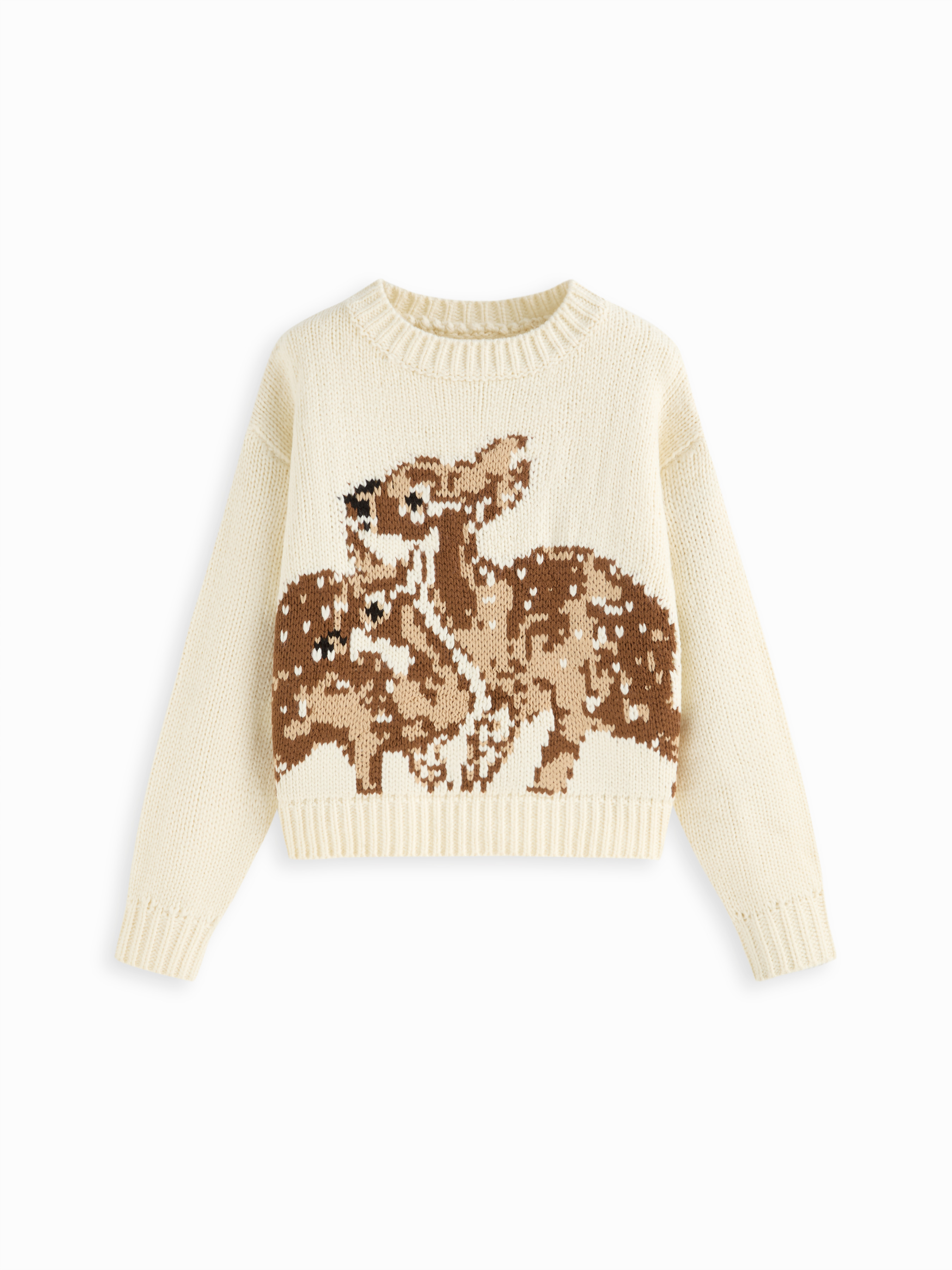 Knit Fabric Knit Deer Pattern Round Neckline Long Sleeve Oversized Top For Daily Casual | Cider