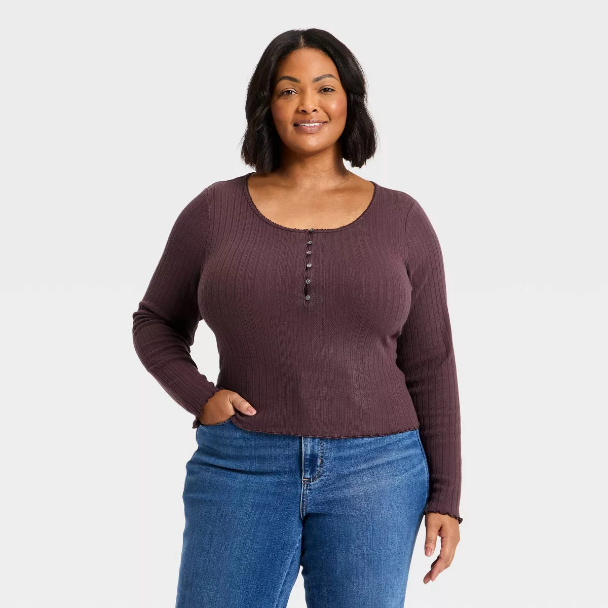 Women's Long Sleeve Pointelle Henley Shirt - Universal Thread™ | Target
