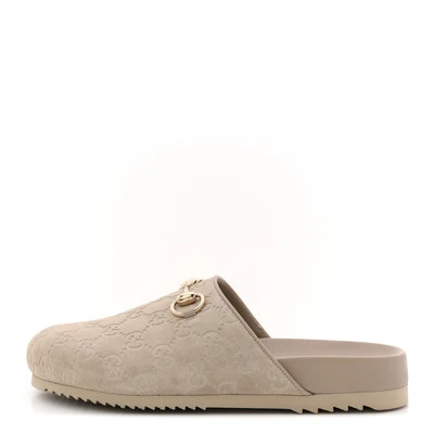 Suede GG Guccissima Womens Horsebit Mules 38.5 Beige | FASHIONPHILE (US)