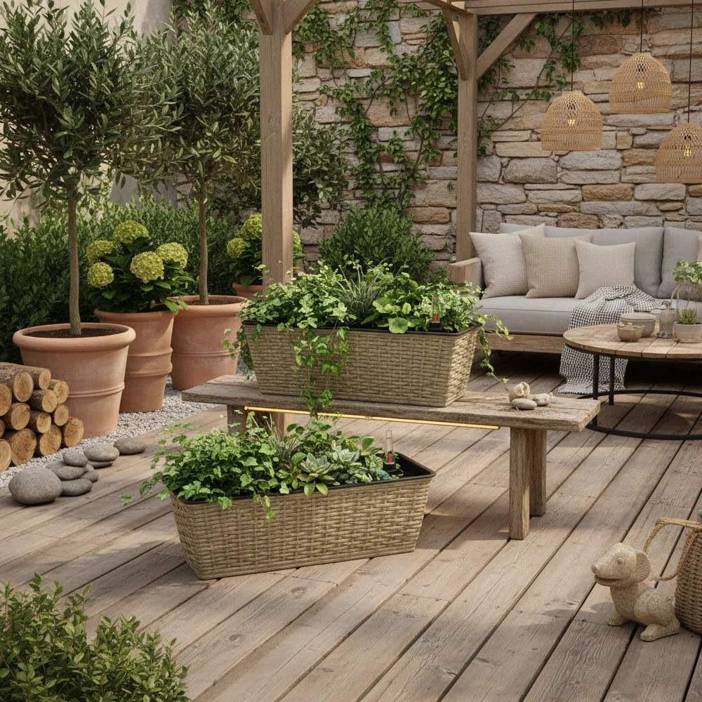 2-pack self-watering Rectangle Planter With Hand Woven Wicker (Set of 2) | Wayfair North America