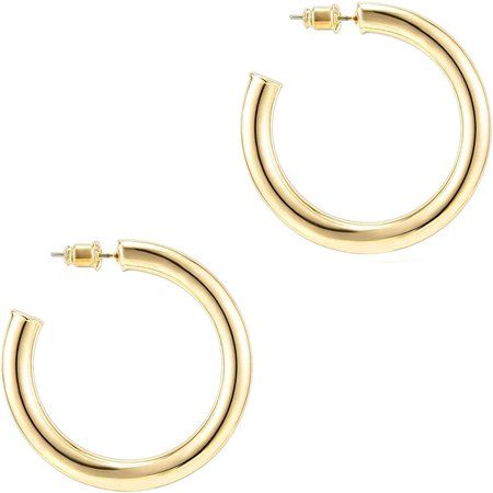 14K Gold Colored Lightweight Chunky Open Hoops | Gold Hoop Earrings for Women | Walmart (US)