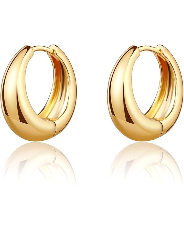 Small Gold Chunky Huggie Hoop Earrings, 14K Gold Plated Thick Huggie Earring, Lightweight Chunky ... | Amazon (US)