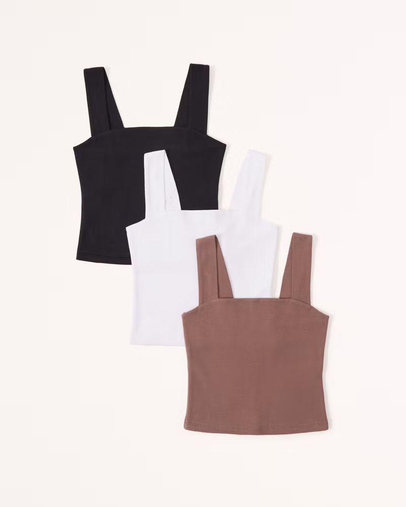 3-Pack Cotton Seamless Fabric Squareneck Tanks | Abercrombie & Fitch (US)