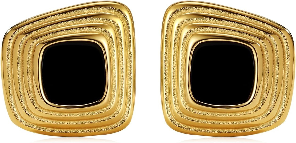 Chunky 18K Gold Plated Earrings Black Statement Earrings for Women Vintage Chunky Square Stud Tre... | Amazon (US)