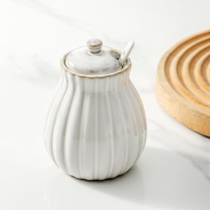 Sugar Bowl with Lid and Spoon, Ceramic Sugar Container for Coffee Bar, Sugar Jar Holder Sugar Dis... | Amazon (US)