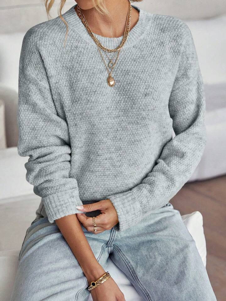 SHEIN LUNE Space Dye Drop Shoulder Sweater | SHEIN