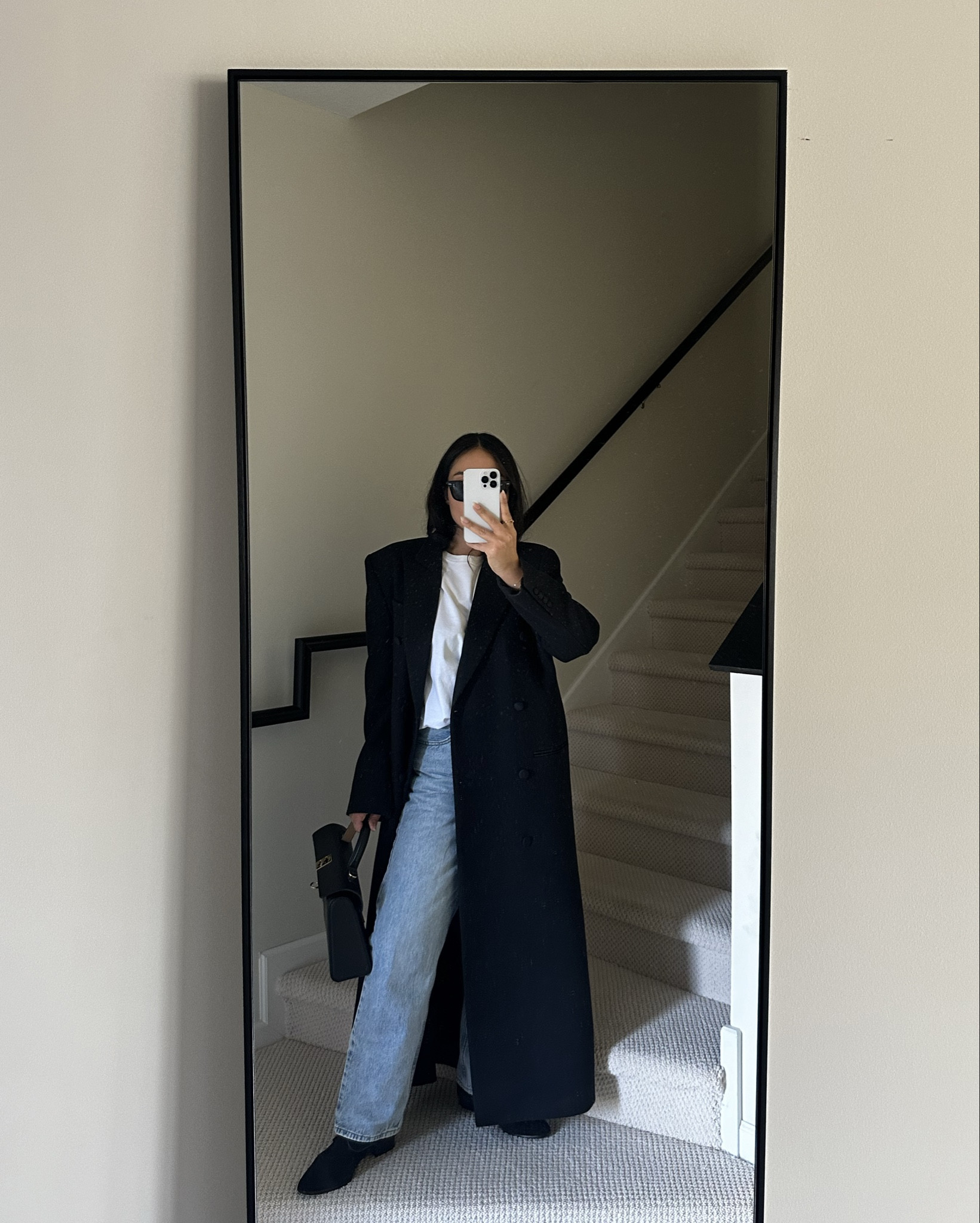 Long wool coat, black coat, country chic Italian boots, white tee, top handle bag 

#LTKSeasonal #LTKStyleTip