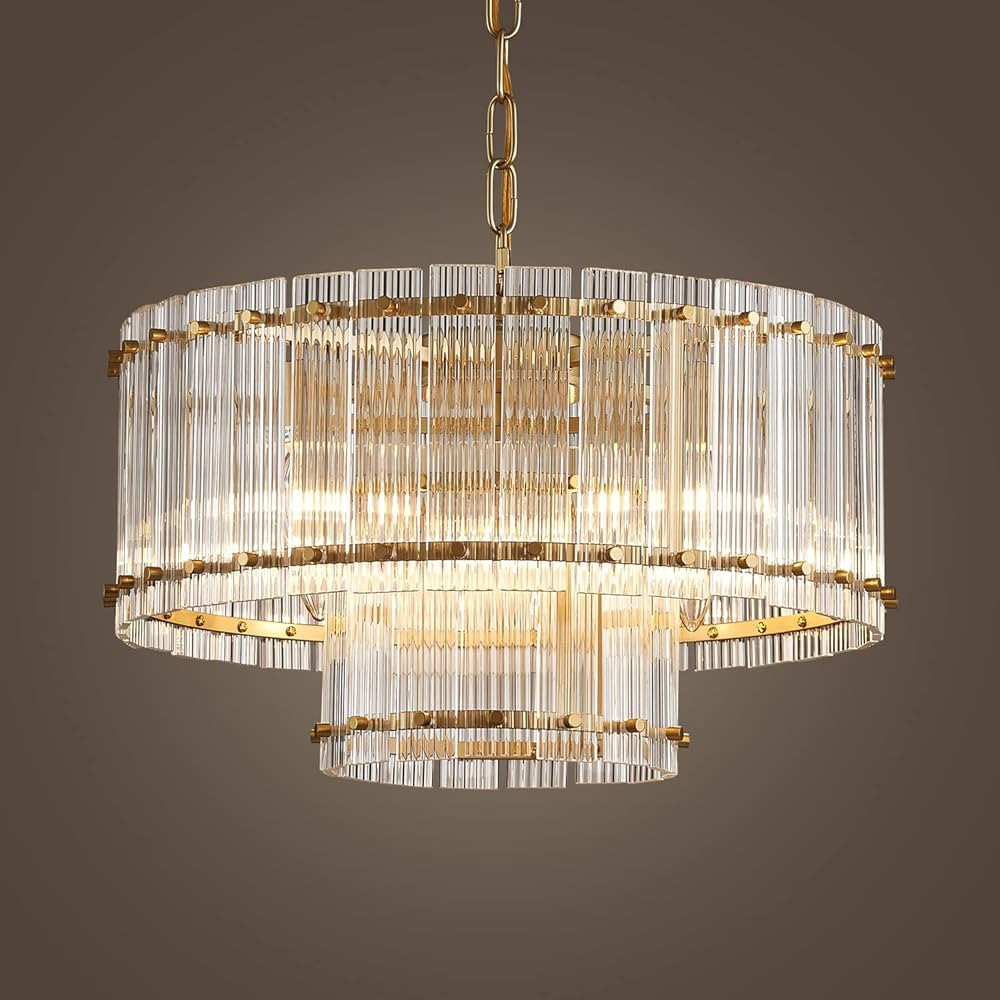 Saint Mossi Moder Glass Chandelier Light Fixture, Doule Layer Drum Pendant Chandelier Lighting, 5... | Amazon (US)