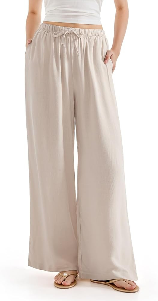 SUUKSESS Women Wide Leg Linen Pants with Pocket High Waisted Lounge Palazzo Pant | Amazon (US)