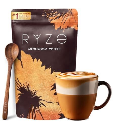 RYZE SUPERFOODS Mushroom Coffee USDA Organic with 6 Adaptogenic Mushrooms and MCT Oil, USA Grown Instant Coffee for Better Energy, Focus, Digestion, Immunity with Lions Mane & Turkey Tail, 30 servings | Amazon (US)