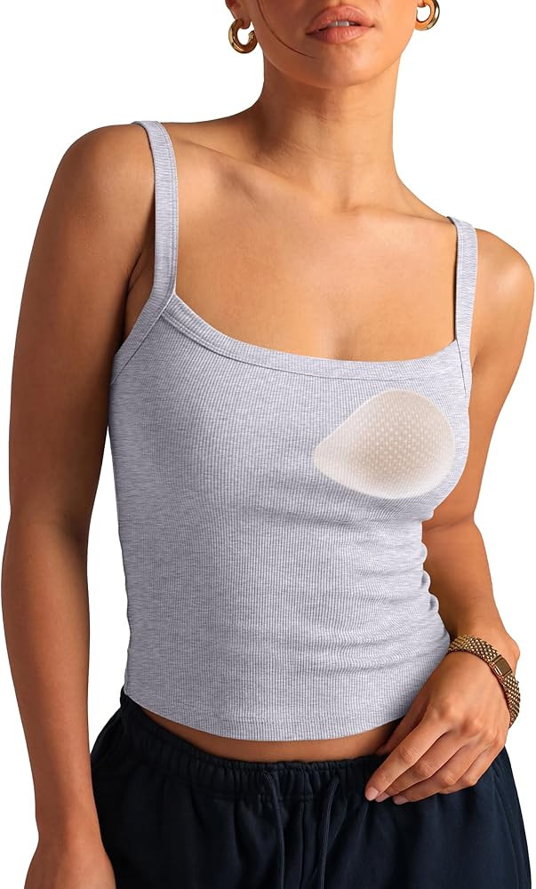 SUUKSESS Women Cotton Rib Padded Tank Tops Sleeveless Spaghetti Strap Square Neck Tops Summer Cam... | Amazon (US)