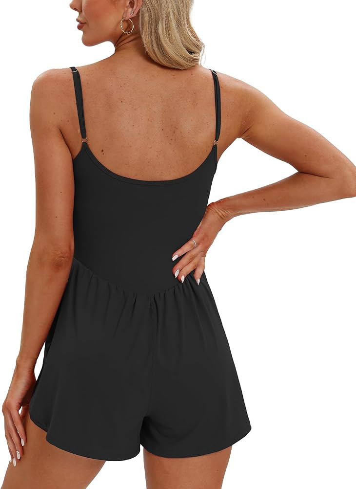 Beaully Women's Summer Sleeveless Athletic Rompers Spaghetti Strap Double Lined Shorts Jumpsuit O... | Amazon (US)