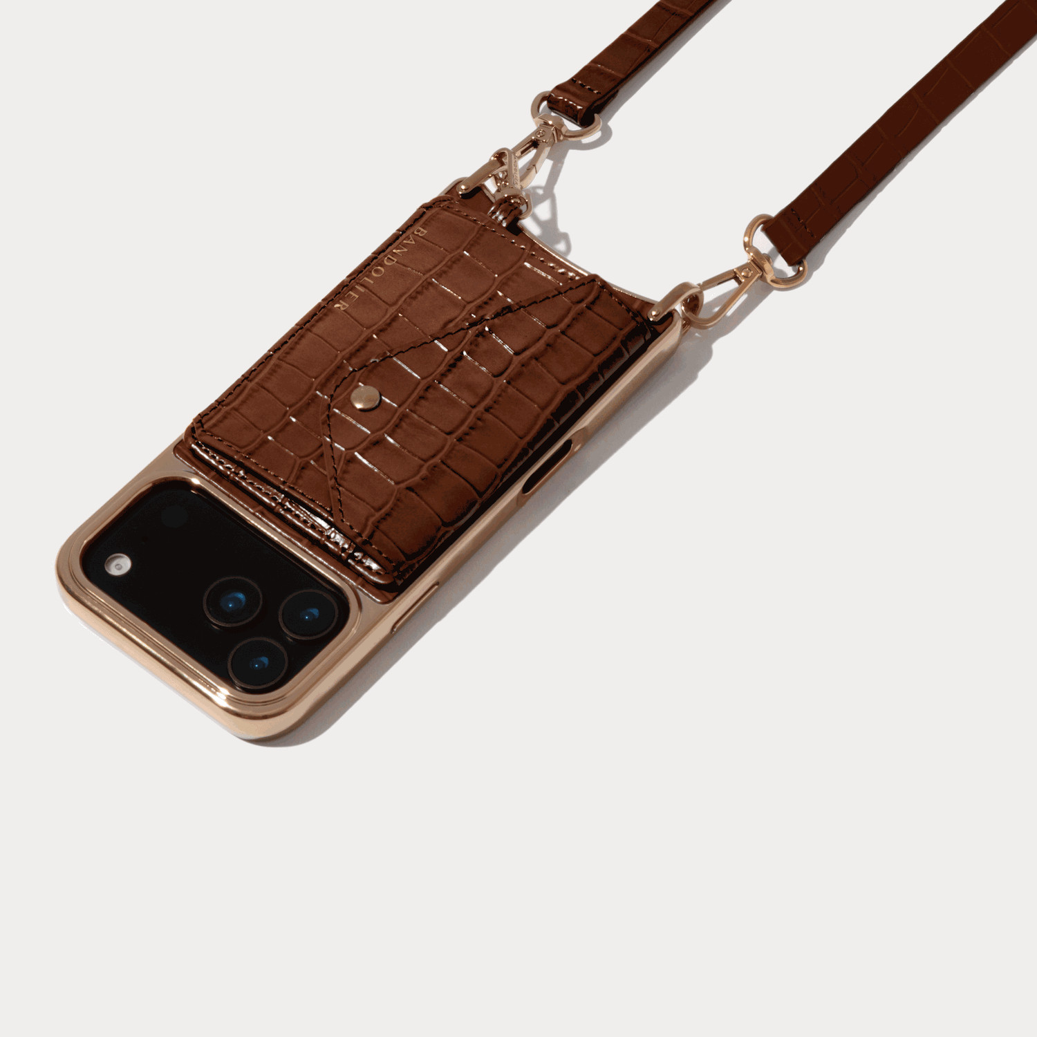 Remi Magnet Wallet Crossbody Phone Case - Brown Croc/Gold | Bandolier