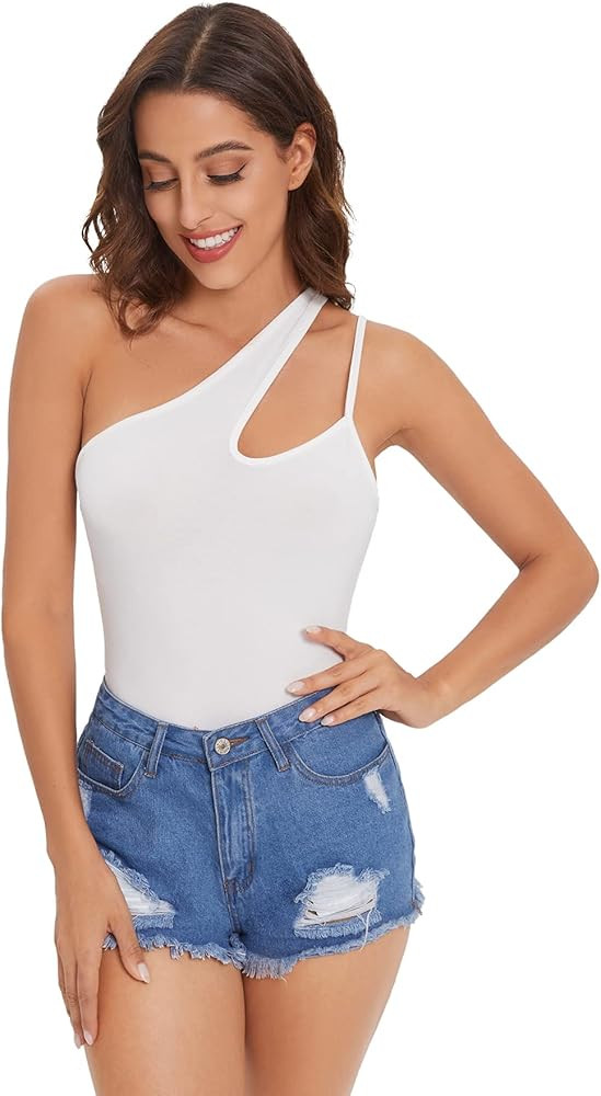 Verdusa Women's Sexy One Shoulder Sleeveless Cut Out Solid Tank Tops Shirt | Amazon (US)