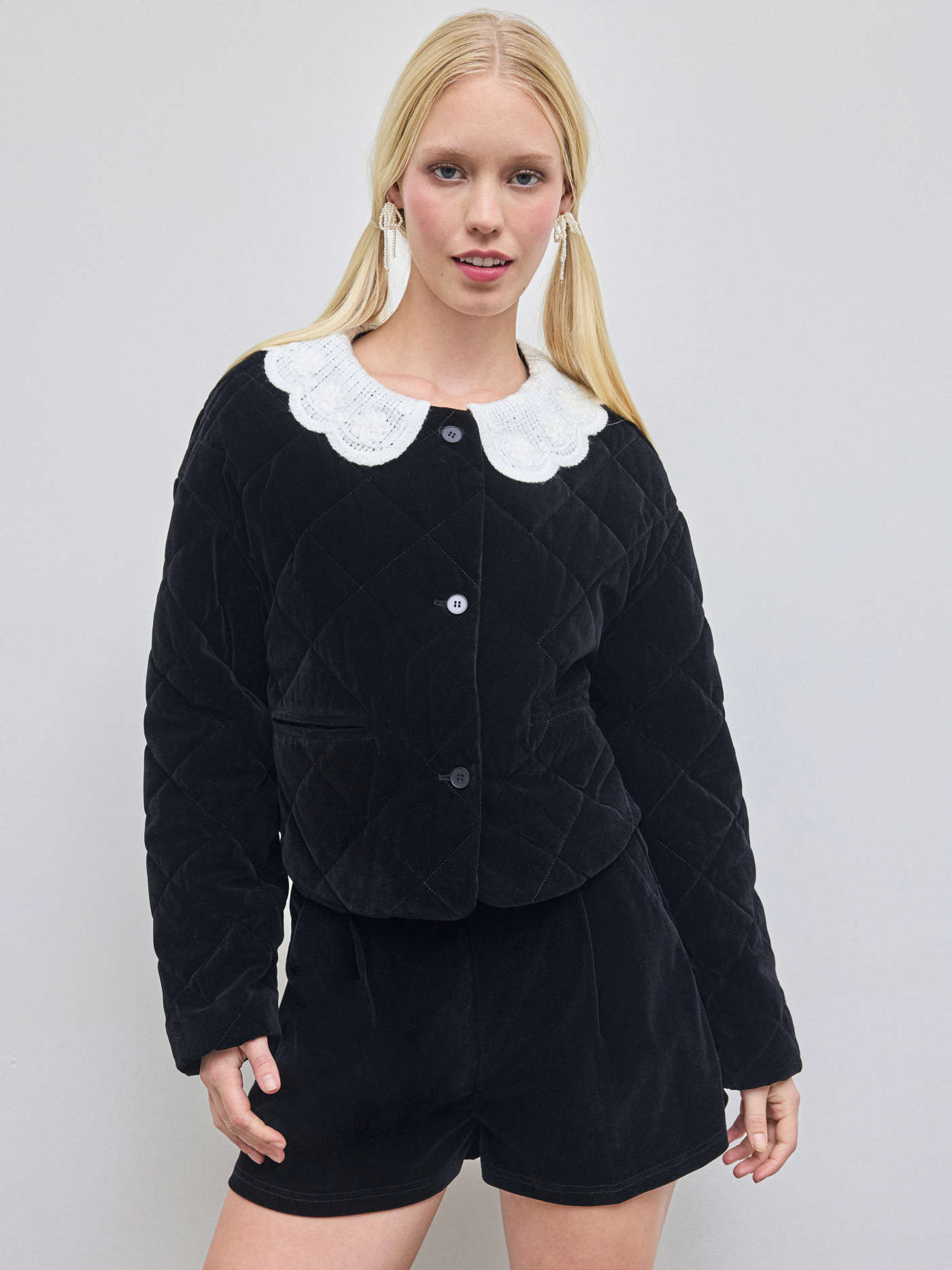 Velvet Collar Contrasting Binding Pocket Oversized Puffer | Cider