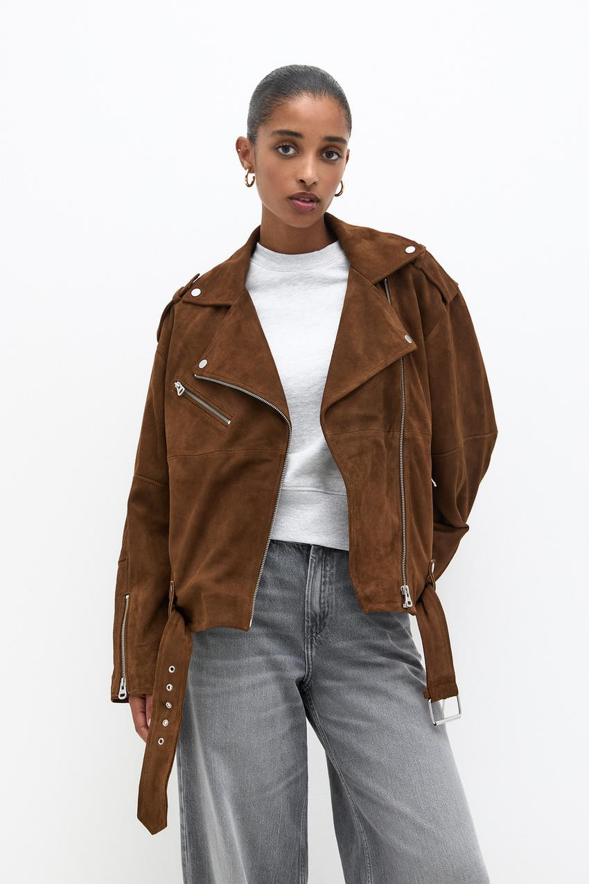 Bikerjacke aus reinem Wildleder | PULL and BEAR DE