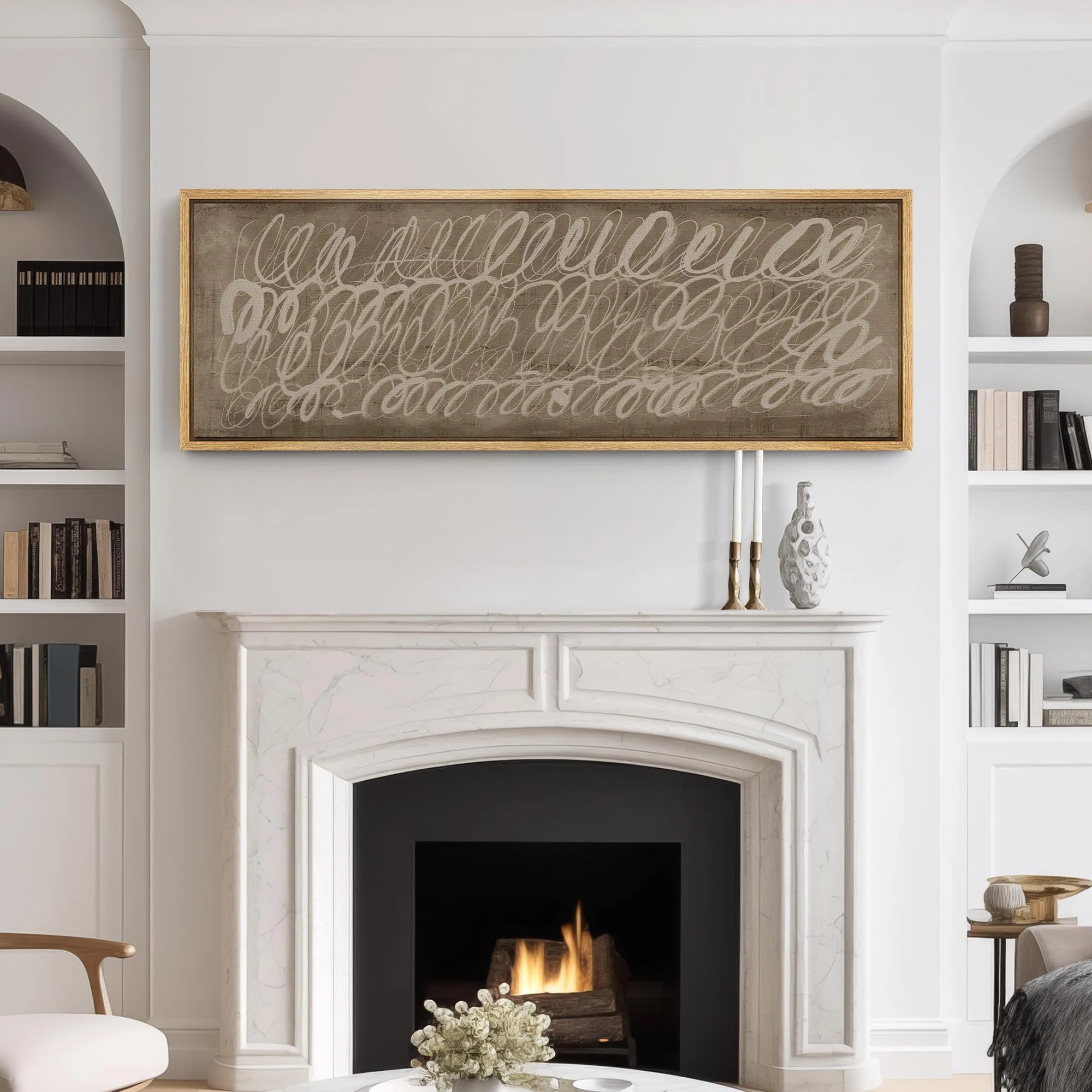 Geometric Line " Vintage Sepia Calligraphy Swirls Modern Art Calm Warm Extra Large Artwork Pictur... | Wayfair North America