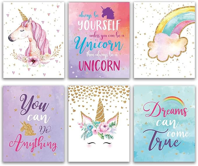 Unicorn Gift, Unicorn Wall Decor Gift, Unicorn Rainbow Girls Room Wall Decor Art Prints, (Unframe... | Amazon (US)